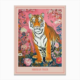 Floral Animal Painting Siberian Tiger 1 Poster Canvas Print