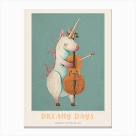 Pastel Unicorn Storybook Style Cello 1 Poster Canvas Print