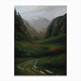 Mountain Valley Oil Painting Canvas Print