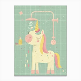 Pastel Unicorn Storybook Style In The Shower 1 Canvas Print