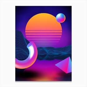 Neon sunset, geometric figures [synthwave/vaporwave/cyberpunk] — aesthetic neon retrowave poster Canvas Print