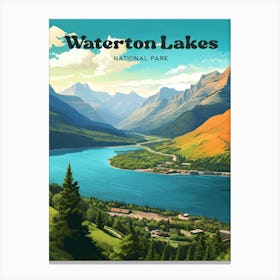 Waterton Lakes National Park Alberta Canada Tranquil Travel Illustration Canvas Print