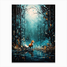 Red Fox Forest Painting 4 Canvas Print