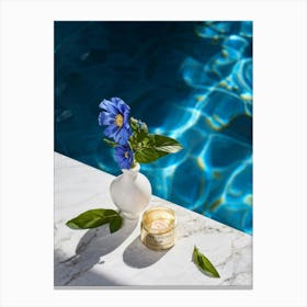 Still Life Composition Of A Vibrant Blue Blossom Symbolizing Relaxation And Beauty Nestled On Fres (1) Canvas Print