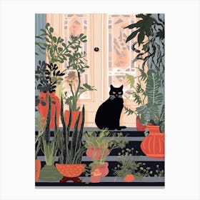 Black Cat And House Plants 9 Canvas Print