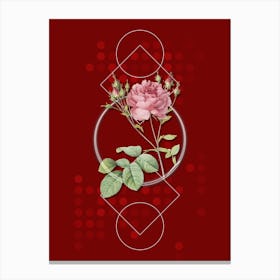 Vintage Pink Cumberland Rose Botanical with Geometric Line Motif and Dot Pattern n.0226 Canvas Print