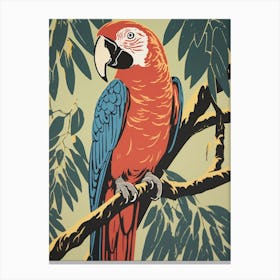 Vintage Bird Linocut Macaw 3 Canvas Print