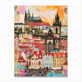 Prague   Retro Collage Style 3 Canvas Print