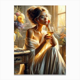 Lady With A Glass Of Golden Wine 1 Canvas Print