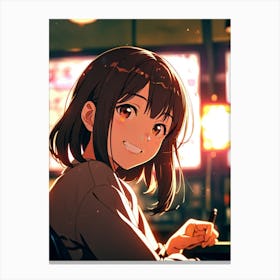 Anime Girl In A Restaurant Canvas Print