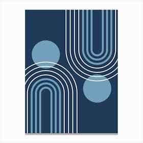 Mid Century Modern Geometric B22 In Navy Blue Shades (Rainbow And Sun Abstract) 01 Canvas Print