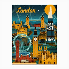 London Skyline At Night Canvas Print