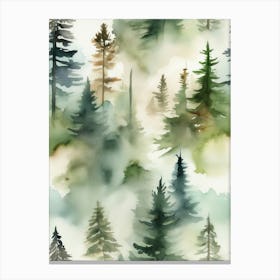 Appalachian Mountains of Misty Pines Watercolor Print of Evergreen Forest..142 Canvas Print