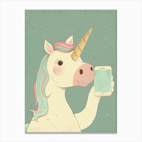 Pastel Storybook Unicorn With A Mobile Phone Canvas Print