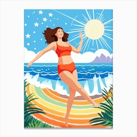 Body Positivity Day At The Beach Colourful Illustration  7 Canvas Print