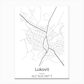 Lukovit,Bulgaria Minimalist Map Canvas Print