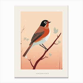 Minimalist European Robin 3 Bird Poster Canvas Print