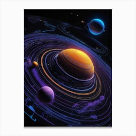 Default Neon Black Light Sgraffito Solar System 3d Illustratio 1 (3) Canvas Print