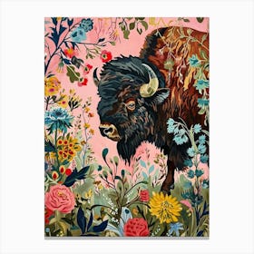 Floral Animal Painting Bison 1 Canvas Print
