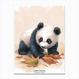 Giant Panda Cub Playing With A Fallen Leaf Poster 2 Canvas Print