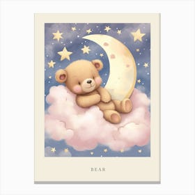 Sleeping Baby Bear Cub 3 Nursery Poster Canvas Print