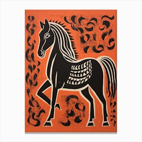 Horse, Woodblock Animal  Drawing 4 Canvas Print