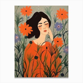 Woman With Autumnal Flowers Love In A Mist Nigella 2 Canvas Print