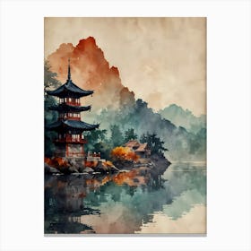 Chinese Pagoda By The Lake Canvas Print