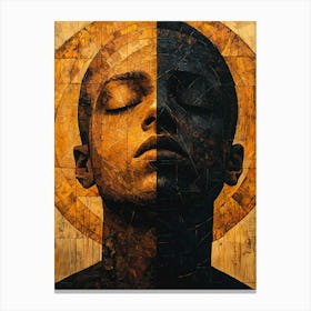 Abstract Duality Portrait – Textured Geometric Art With Golden Halo Canvas Print