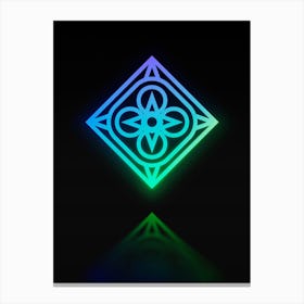 Neon Blue and Green Abstract Geometric Glyph on Black n.0307 Canvas Print