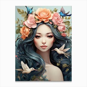 Beautiful Girl With Flowers Canvas Print