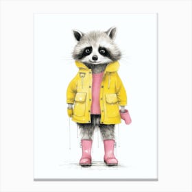 Pink Raccoon Wearing Yellow Boots 4 Canvas Print