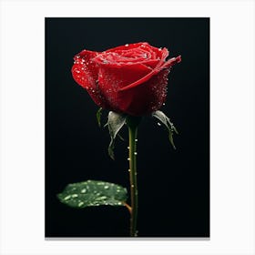 Red Rose With Water Droplets 3 Canvas Print