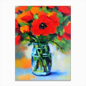 Poppy Floral Abstract Block Colour 1 1 Flower Canvas Print