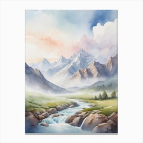 Watercolor Landscape With Mountains 1 Canvas Print