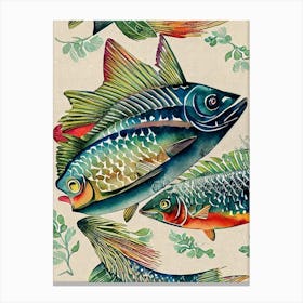 Hake Vintage Graphic Watercolour Canvas Print