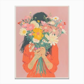 Spring Girl With Wild Flowers 4 Canvas Print