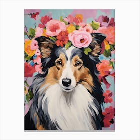 Shetland Sheepdog Portrait With A Flower Crown, Matisse Painting Style 2 Canvas Print
