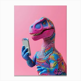 Toy Dinosaur On The Phone 5 Canvas Print