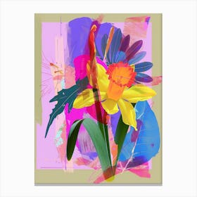 Daffodil 4 Neon Flower Collage Canvas Print