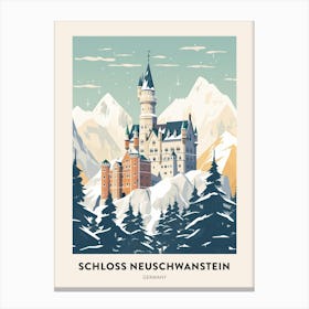 Vintage Winter Travel Poster Schloss Neuschwanstein Germany 6 Canvas Print