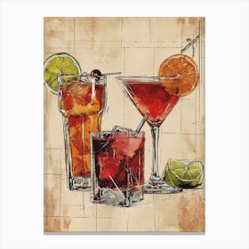 Cocktail Selection Watercolour Inspired Canvas Print