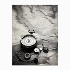Compass And Map Canvas Print