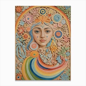 Rainbow Wood Carved Girl Canvas Print