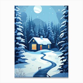 Snowy Cabin In The Woods - Landscape Canvas Print