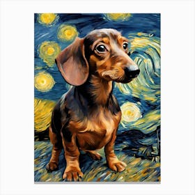 Starry Dachshund Van Gogh Inspired Canvas Print