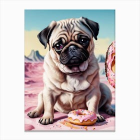 Pug Dog With Donuts Canvas Print