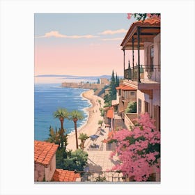 Antalya Turkey 4 Vintage Pink Travel Illustration Canvas Print
