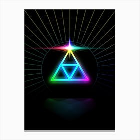 Neon Geometric Glyph in Candy Blue and Pink with Rainbow Sparkle on Black n.0169 Canvas Print