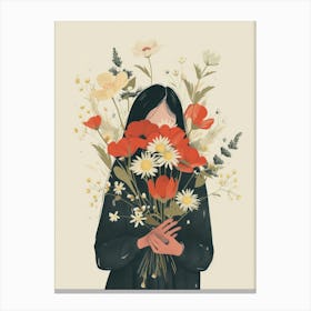 Spring Girl With Red Flowers 2 Canvas Print